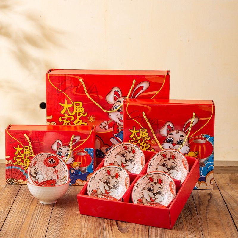 Mangkok Imlek Gift Set Mangkok Sumpit Murah Souvenir Imlek 2023