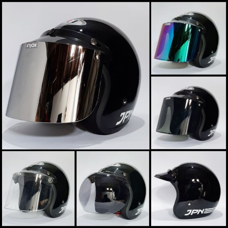 HELM JPN ORI HITAM GLOSSY SET KACA DATAR/CEMBUNG DAN PET