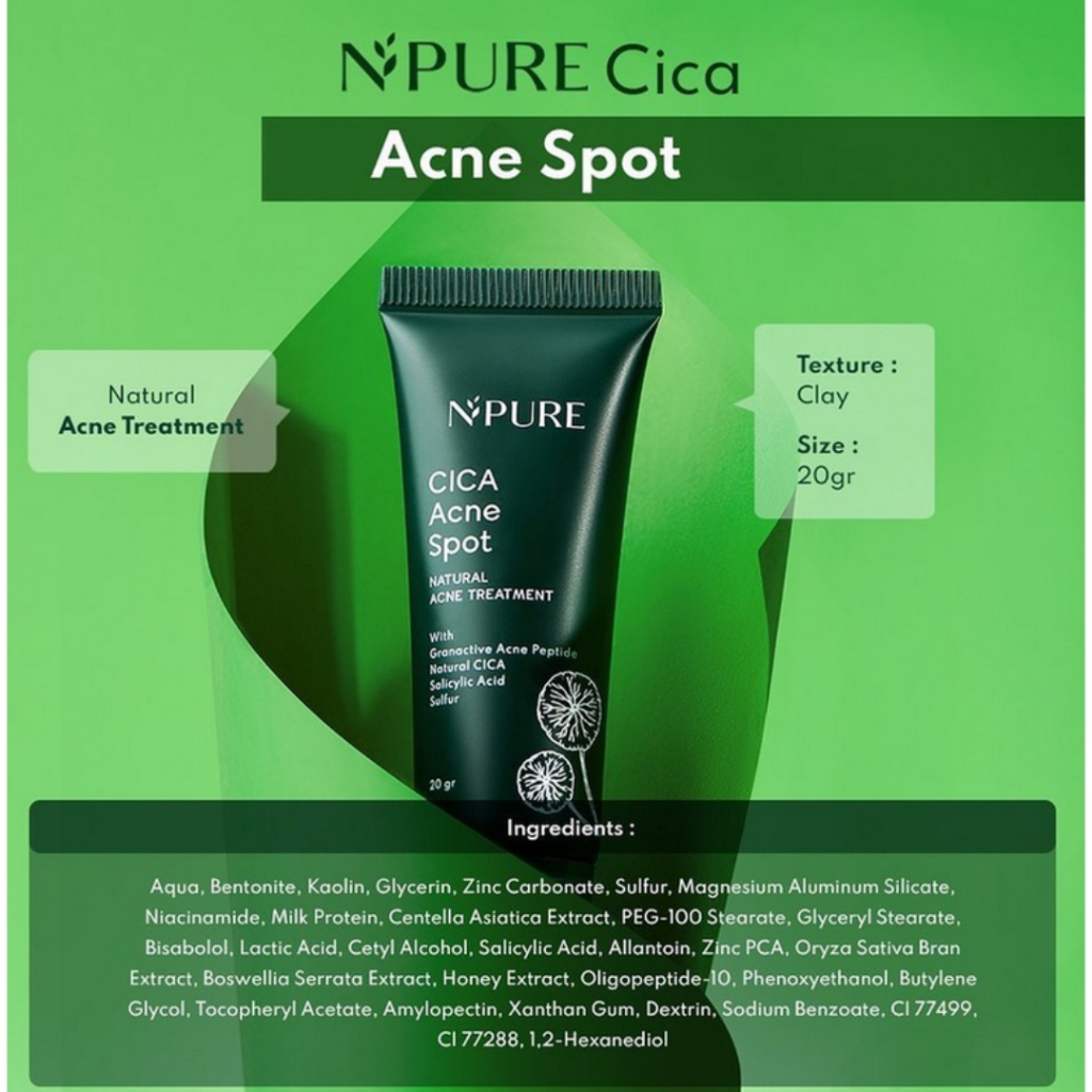 N'PURE Cica / Centella Asiatica Series (Facial Wash, Face Toner, Biome Acne Serum Essence, Day Cream, Night Cream, Clear Pad, Dark Spot, Acne Spot Treatment, Chocomint Clay Mask, Bacne Spray) NPURE