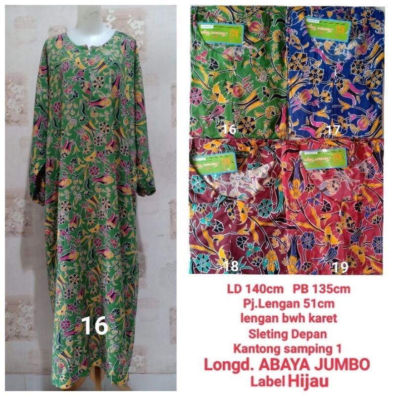 Longdres Abaya Jumbo LD 130cm, Kencana Ungu label hijau