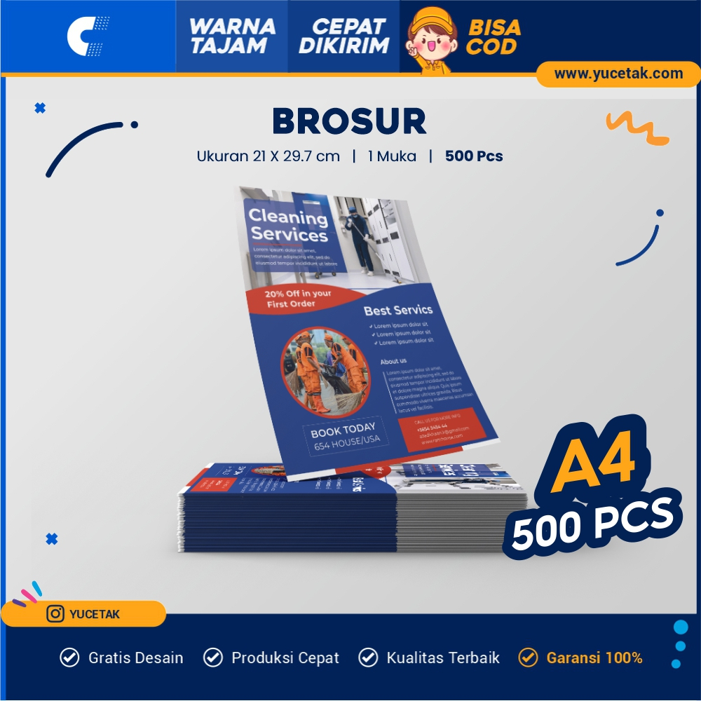 

YUCETAK - Brosur A4 1 sisi 500 pcs / 1 RIM Warna Full Colour Cetak Satuan Cepat Murah Bagus Berkualitas