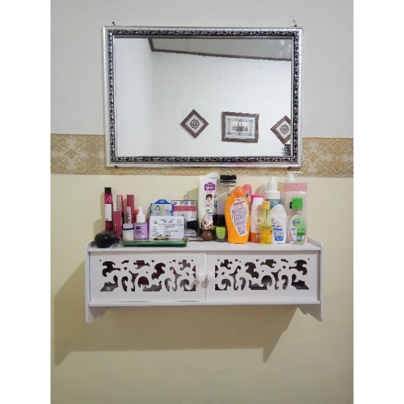 Lemari Meja Rias Gantung Dinding 2 Pintu Laci Meja Kosmetik Meja Skincare Skin care Meja Make Up Mak