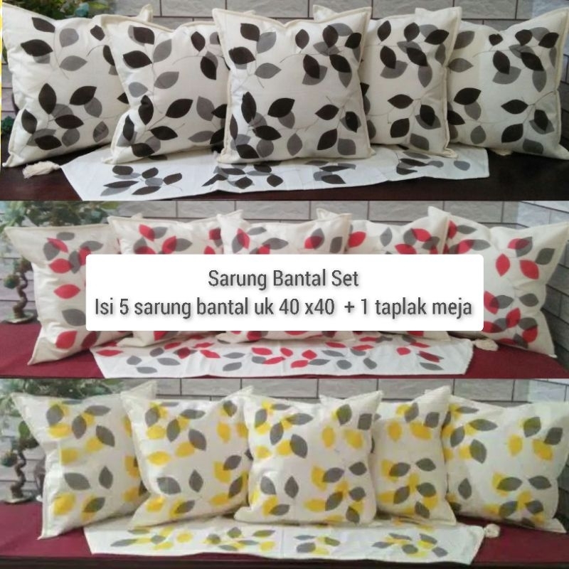 Set Sarung Bantal Kursi Sofa Tamu Uk.  40*40 Isi 5 SBK + 1 Taplak Warna Putih Kuning Lucu Cantik