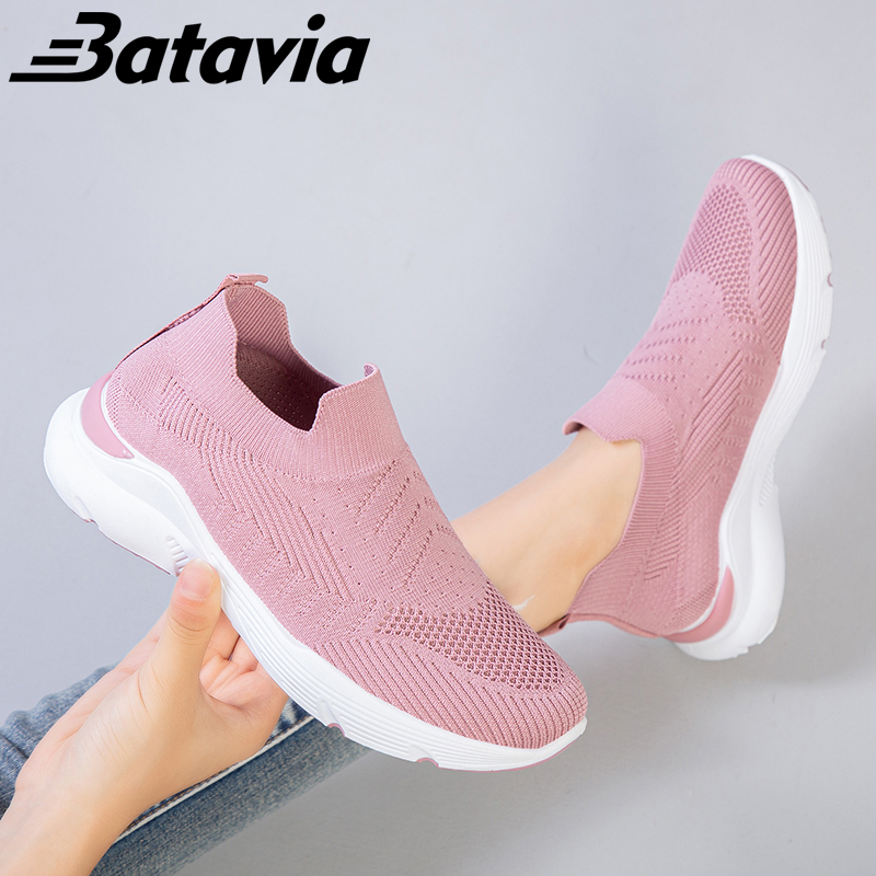 Batavia import sepatu fashion wanita rajutan sepatu olahraga wanita slip on sepatu kasual sepatu kasual terbaru high-end nyaman sepatu wanita kasual A24