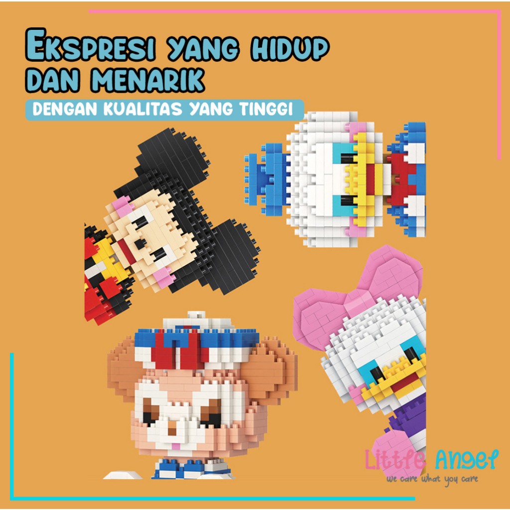 Mainan anak PUZZLE BALOK SUSUN DISNEY 3D DIY  Mainan Edukasi Bayi Puzzle Brick Mini Kartun Karakter Hadiah Toy Gift Nano Blok POP LinaBell StellaLou