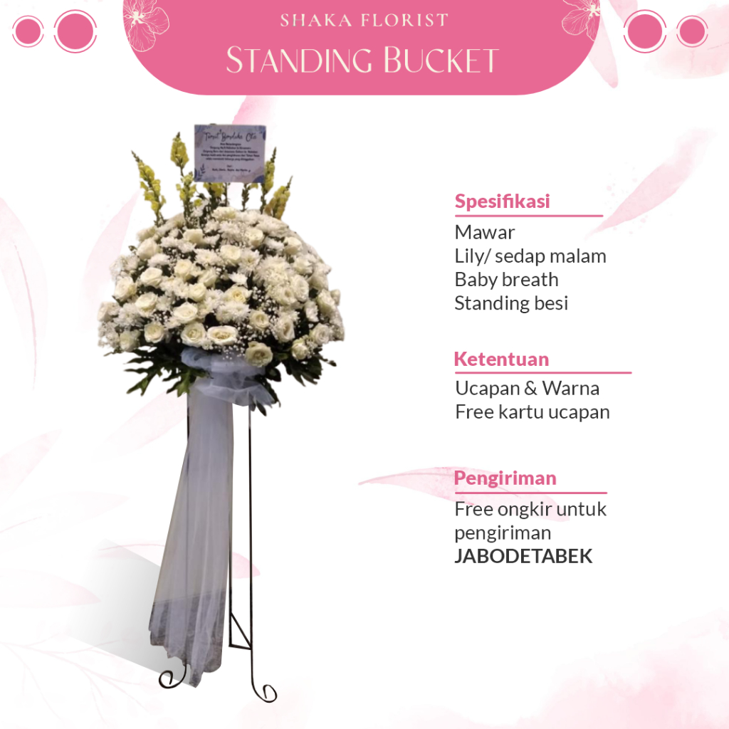 Standing Bucket Flower Shaka Florist Dekorasi Hiasan Elegan Material Besi Bunga Mawar + Lily/ Sedap 