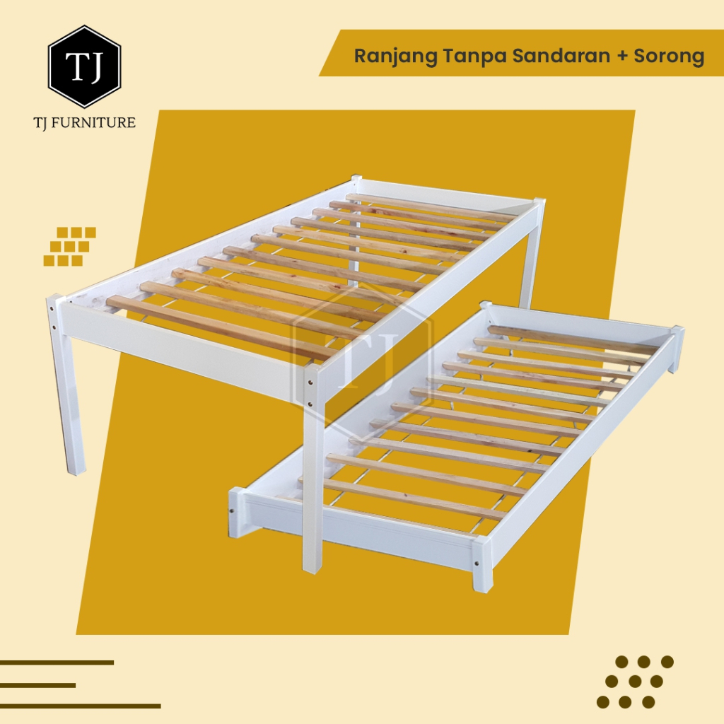 Ranjang kayu / Divan kayu + Ranjang sorong uk atas 100x 200 , bawah 100x190 cm kayu solid