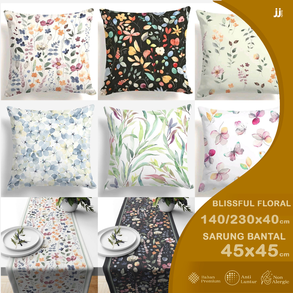 SARUNG BANTAL SOFA PRINT MOTIF BUNGA FLORAL BLISSFUL 45X45 CM