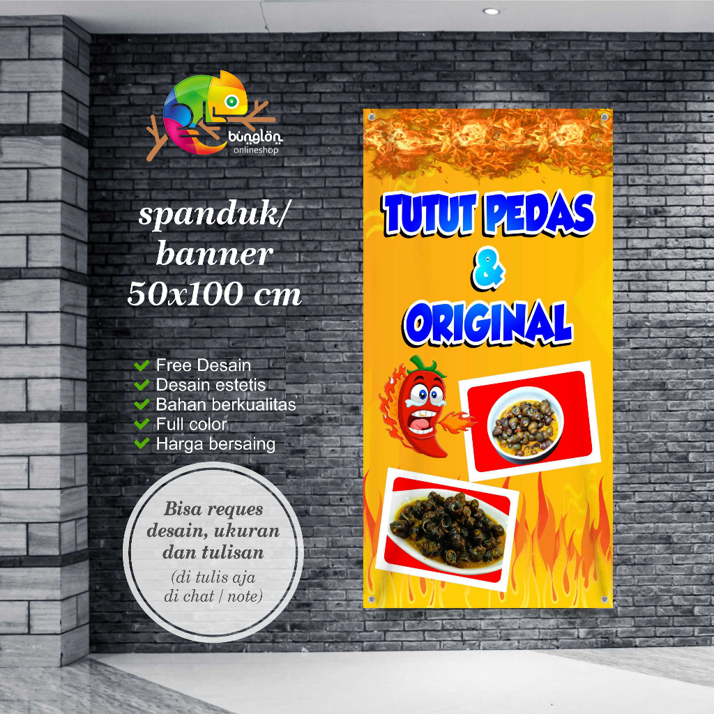 Spanduk Banner 50x100 Cm Spanduk Tutut Pedas, Spanduk Kerang Ijo, Spanduk Tahu Bulat