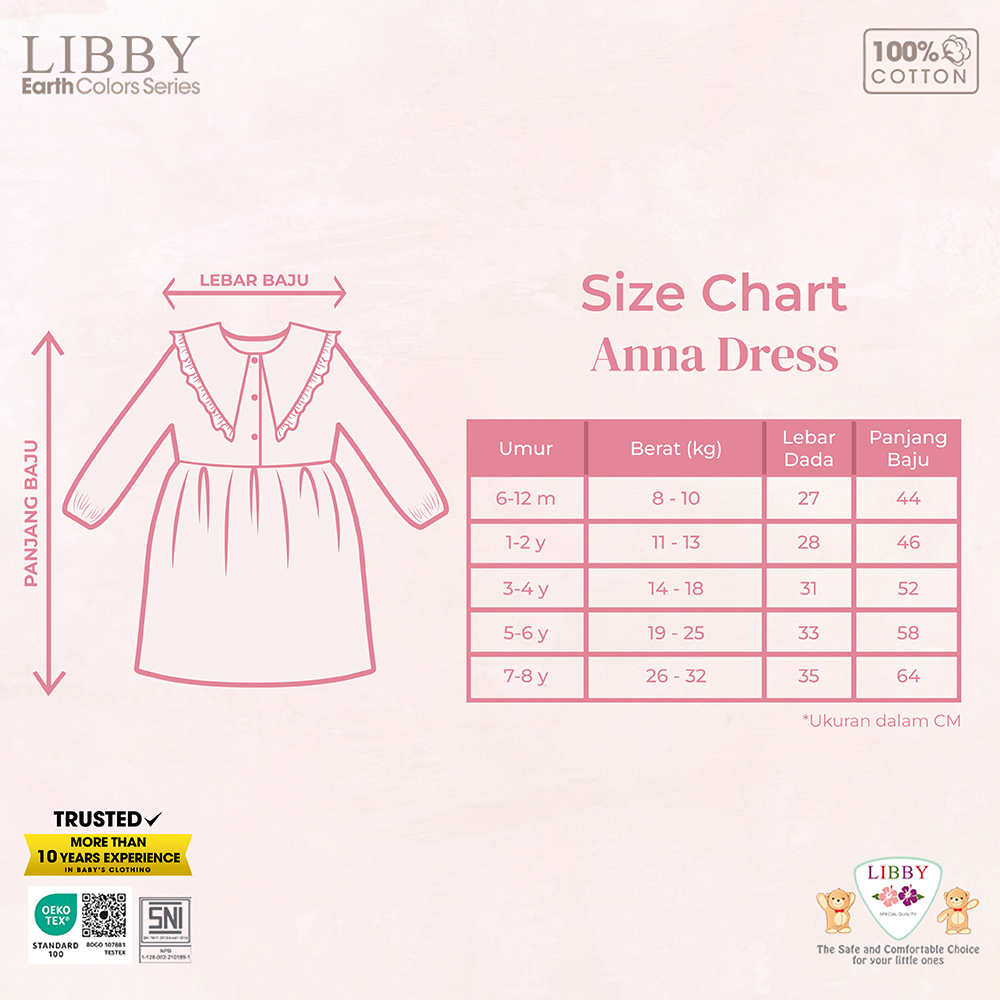 LIBBY Earth Anna Dress Anak Perempuan 6 Bulan - 8 Tahun (1 pcs/pack)