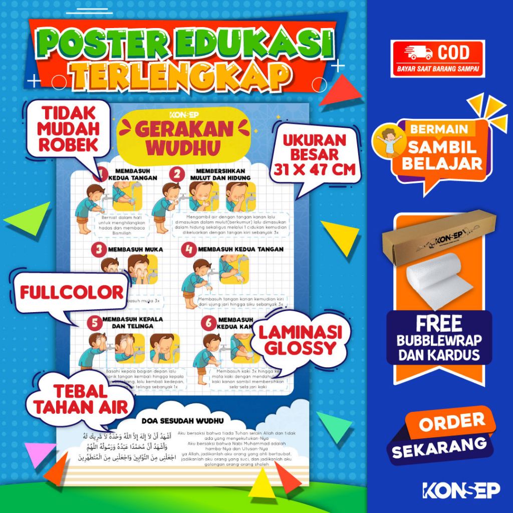 Konsep Poster Edukasi Pendidikan Anak Belajar Paud Balita TK Toodler SD Laminasi Glossy Tahan Air