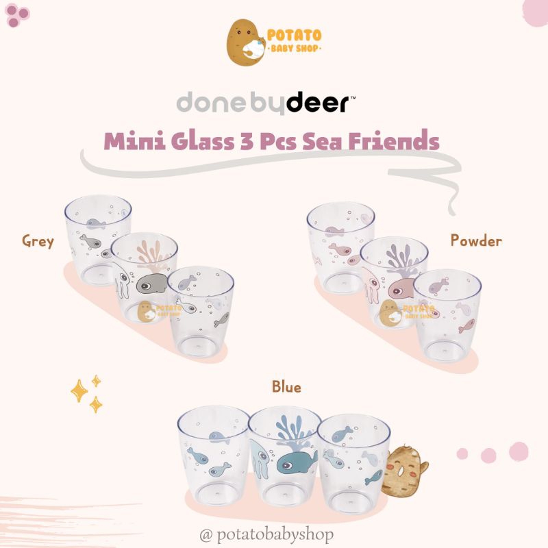Done By Deer Yummy Mini Glass 3 Pcs Sea Friends - Gelas Anak