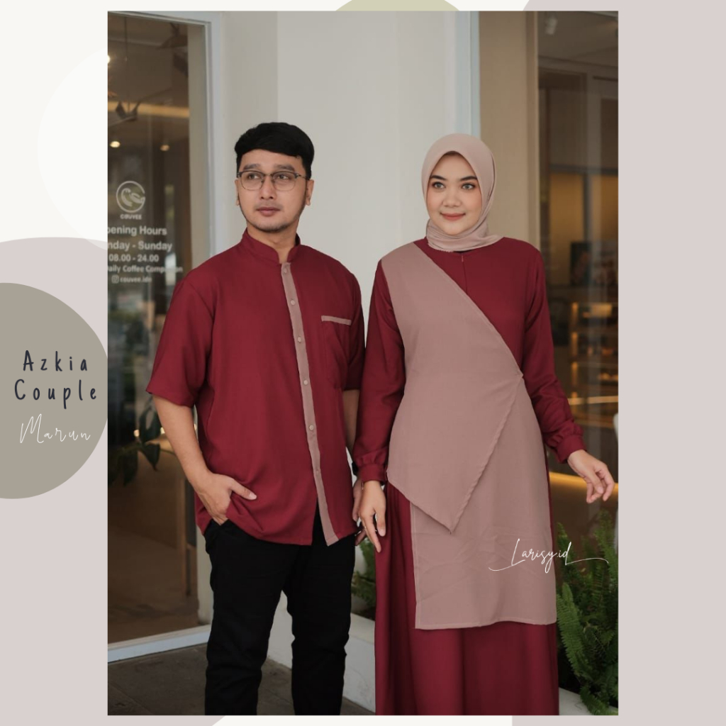 Azkia Couple Sarimbit Baju Gamis dan Koko Dewasa Muslim Baju Couple Muslim Pesta Lebaran