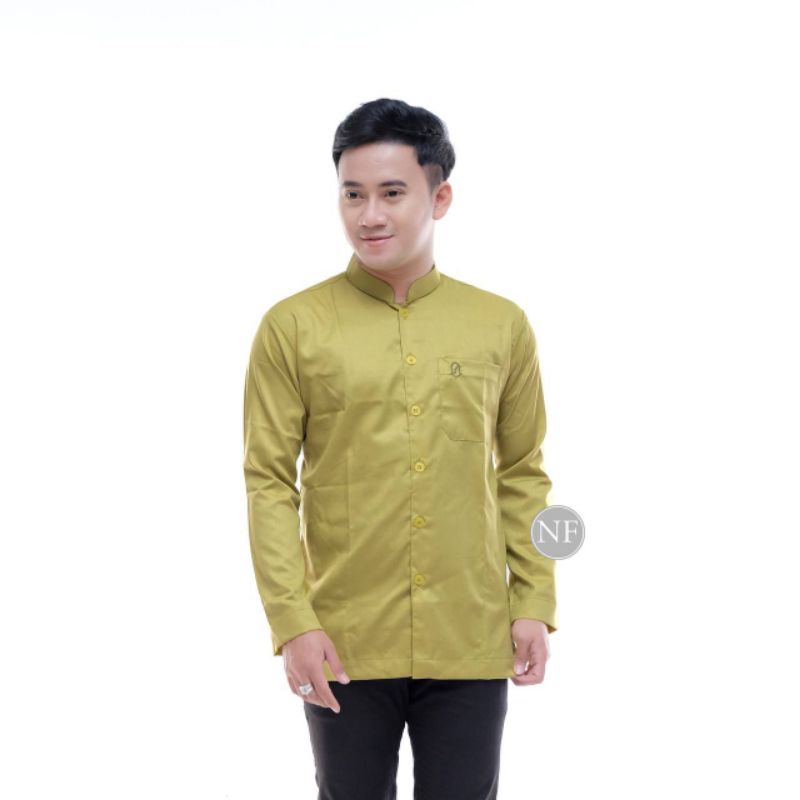 Atasan baju koko habaib/koko amu saku bordir lengan panjang polos warna lemon merah putih hitam abu 