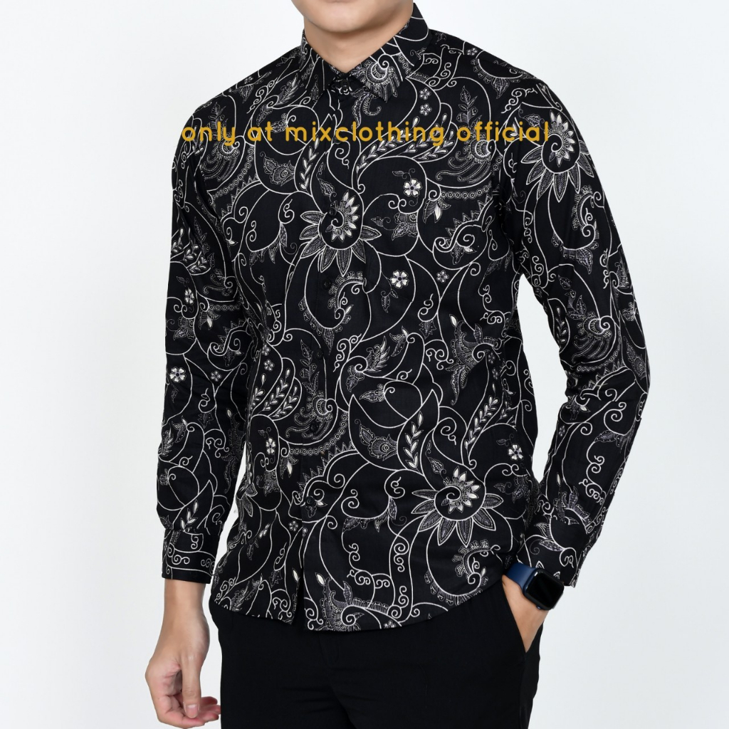 New Premium Baju Kemeja Batik Pria Slimfit Lengan Panjang 1928 Hitam