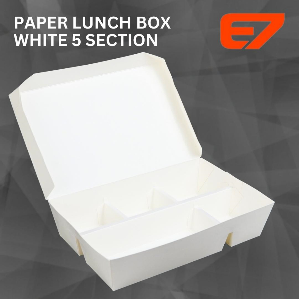Paper Lunch Box Sekat 5 Bento Kotak Makan Kertas Putih (100pcs)