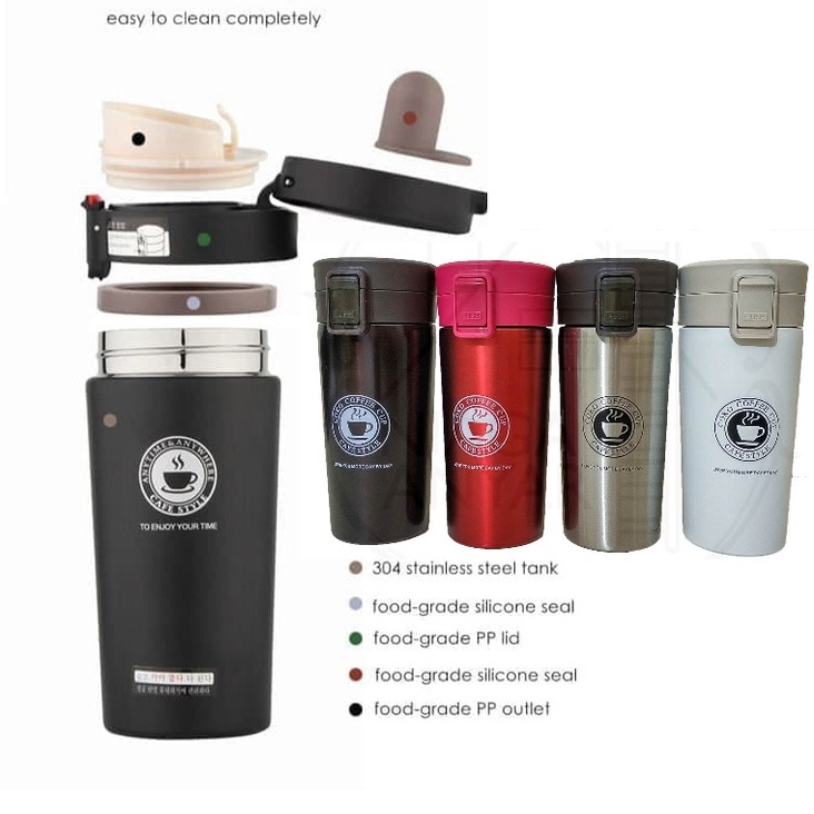 Termos Kopi Tahan Air Panas dan Dingin 380ml Vacuum Insulation Coffee Travel Mug Stainless Steel