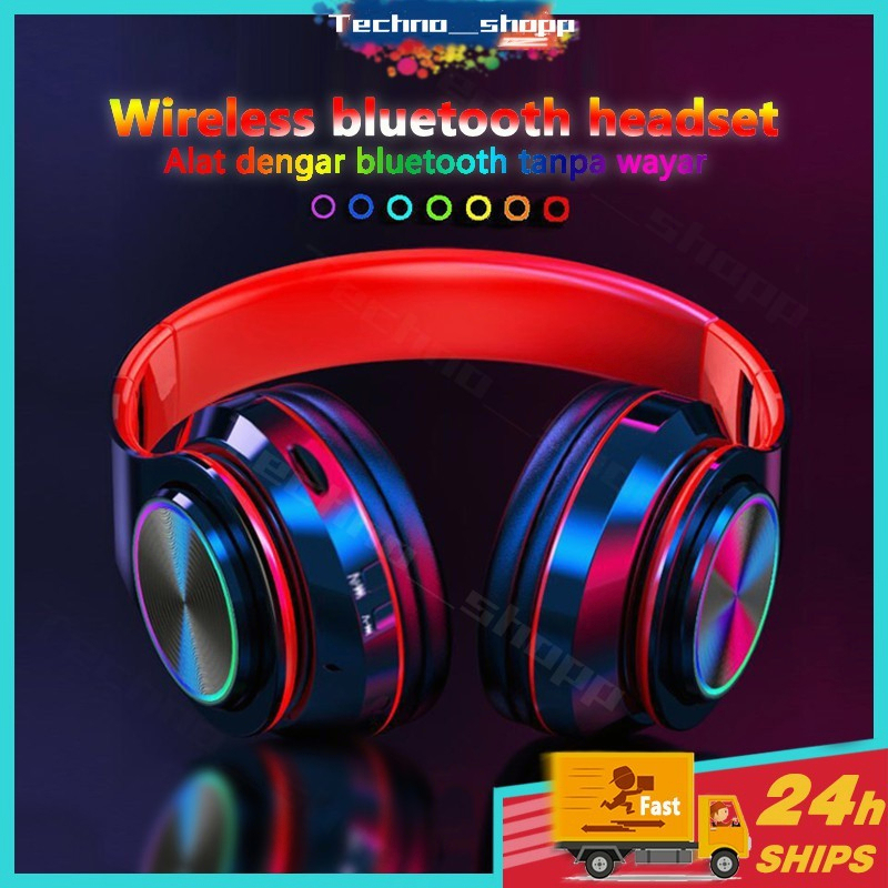 (COD)Ready Stock B39 Wireless Headset Bluetooth 5.0 Colorful LED Bass Stereo Wireless Headphones Ove-Ear Headphones gaming headset