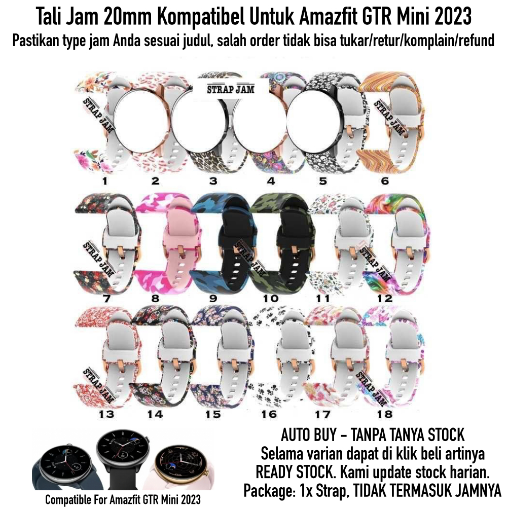 Motif Strap Amazfit GTR Mini 2023 - Tali Jam 20mm Rubber Beauty Style