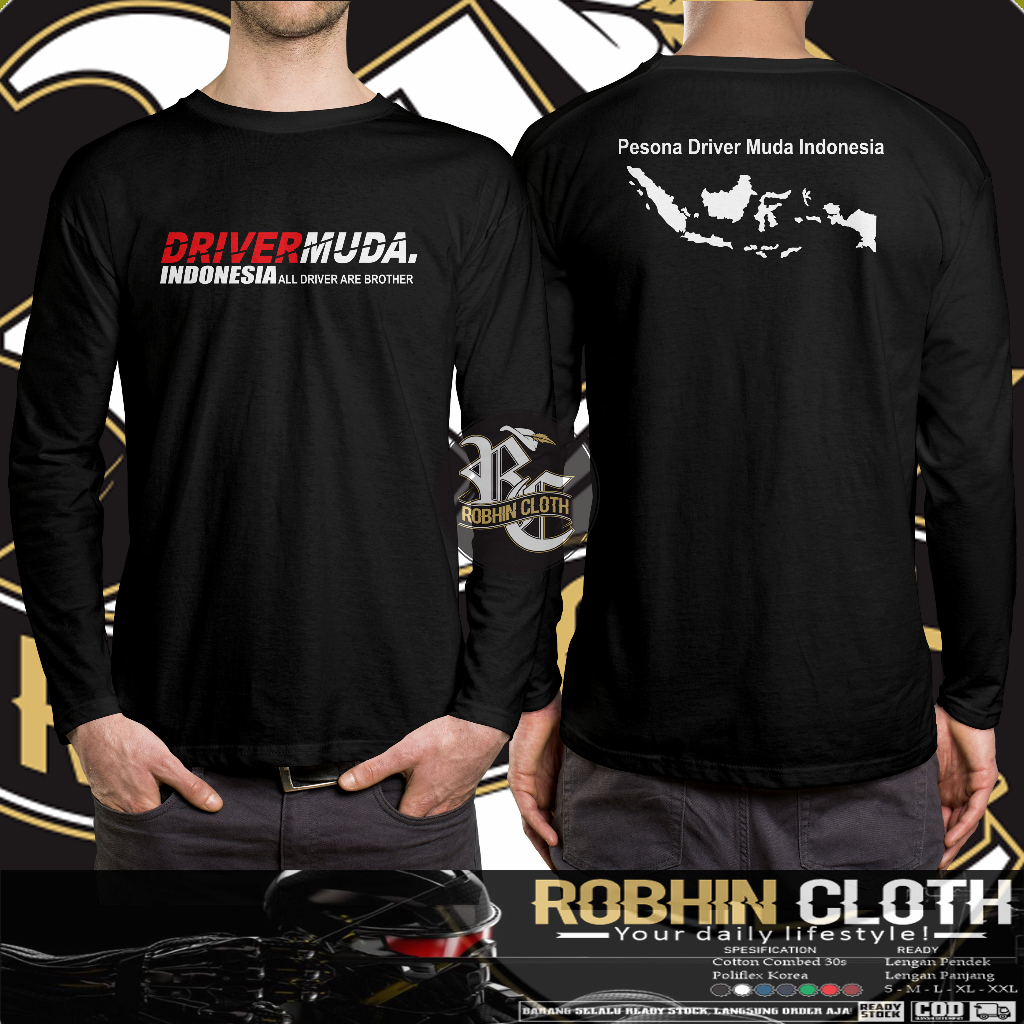 Kaos Baju Driver Muda Indonesia Pesona Driver Muda Lengan panjang Baju Otomotif