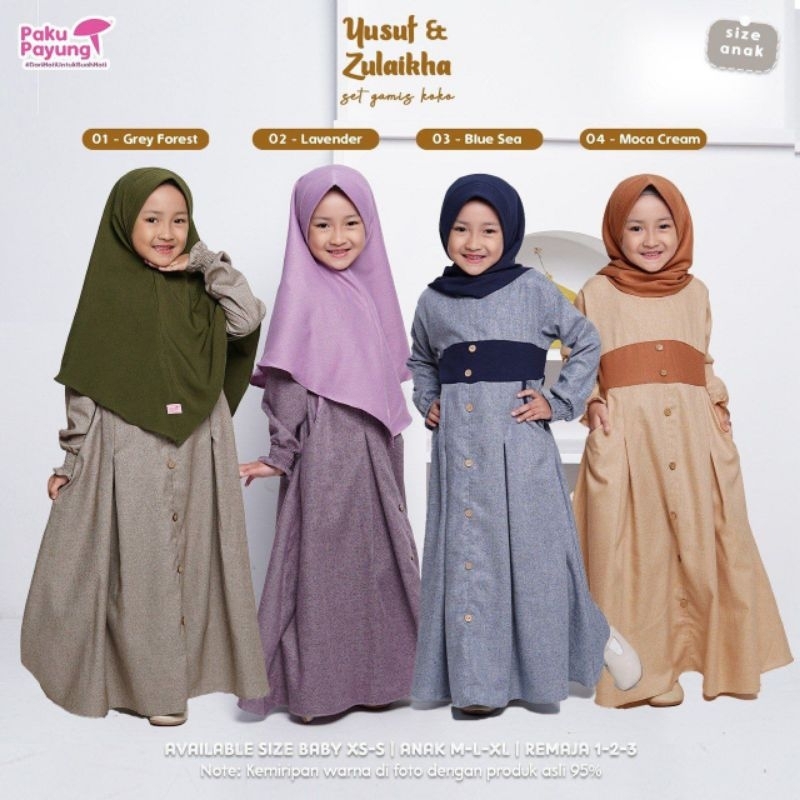 SETELAN GAMIS YUSUF ZULAIKHA SERIES PAKU PAYUNG CLUB | SETELAN GAMIS DAN KOKO ANAK COUPLE CEWEK DAN 