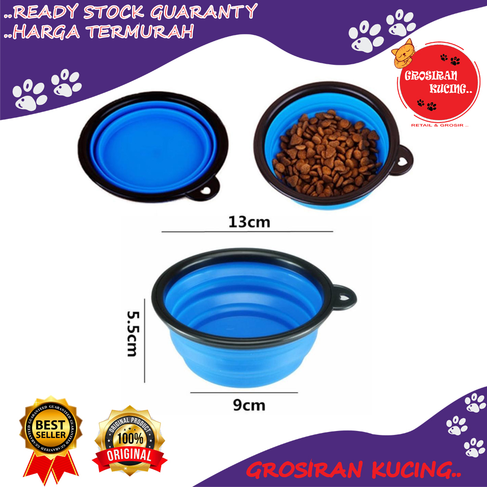 PET BOWL PORTABLE KARET TEBAL TEMPAT MAKAN MINUM HEWAN KUCING ANJING AKSESORIS