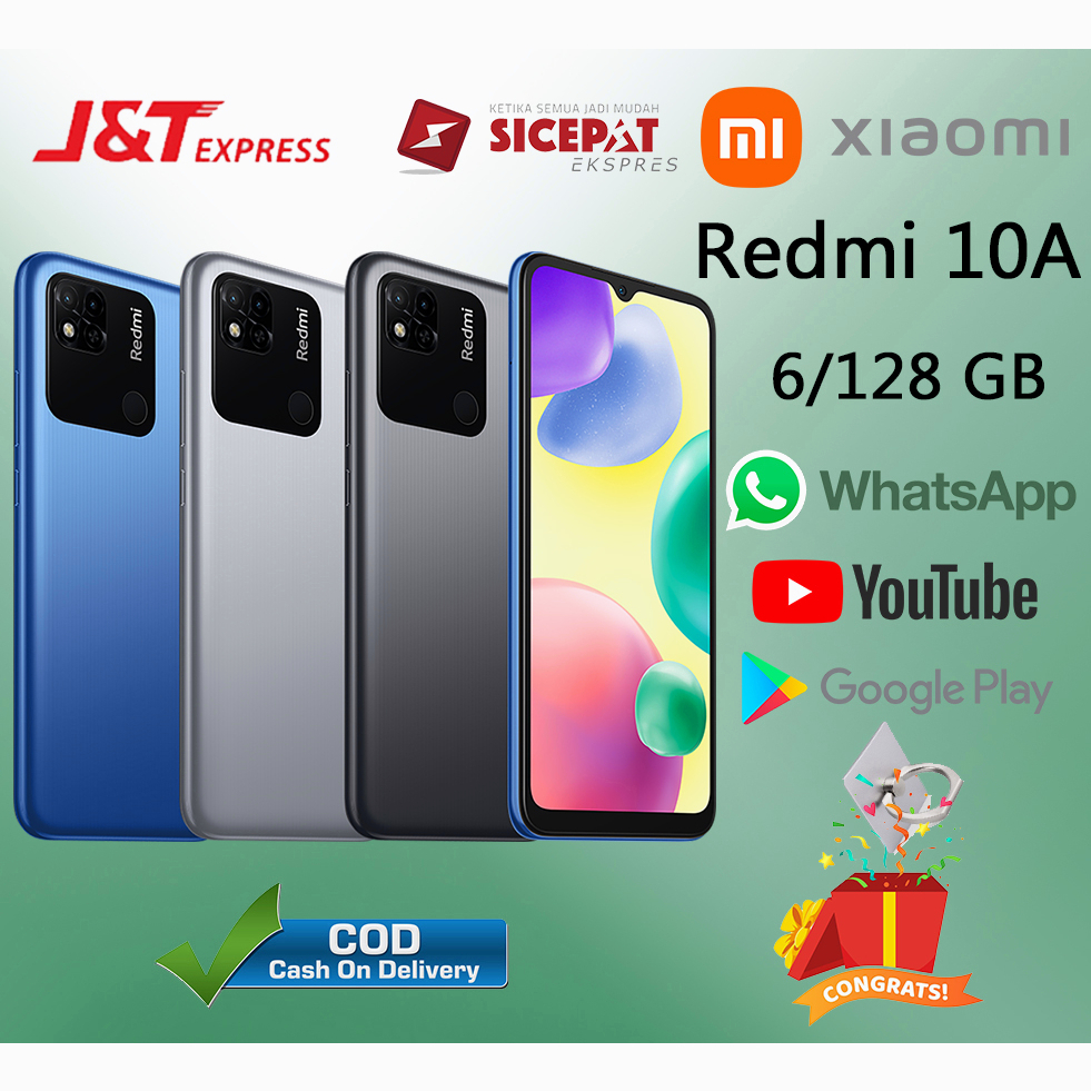 HP Xiaomi Redmi 10A Ram 6/128GB Smartphone 4G GSM 6.53 inches Dual SIM 5MP+13MP Handphone Indonesia