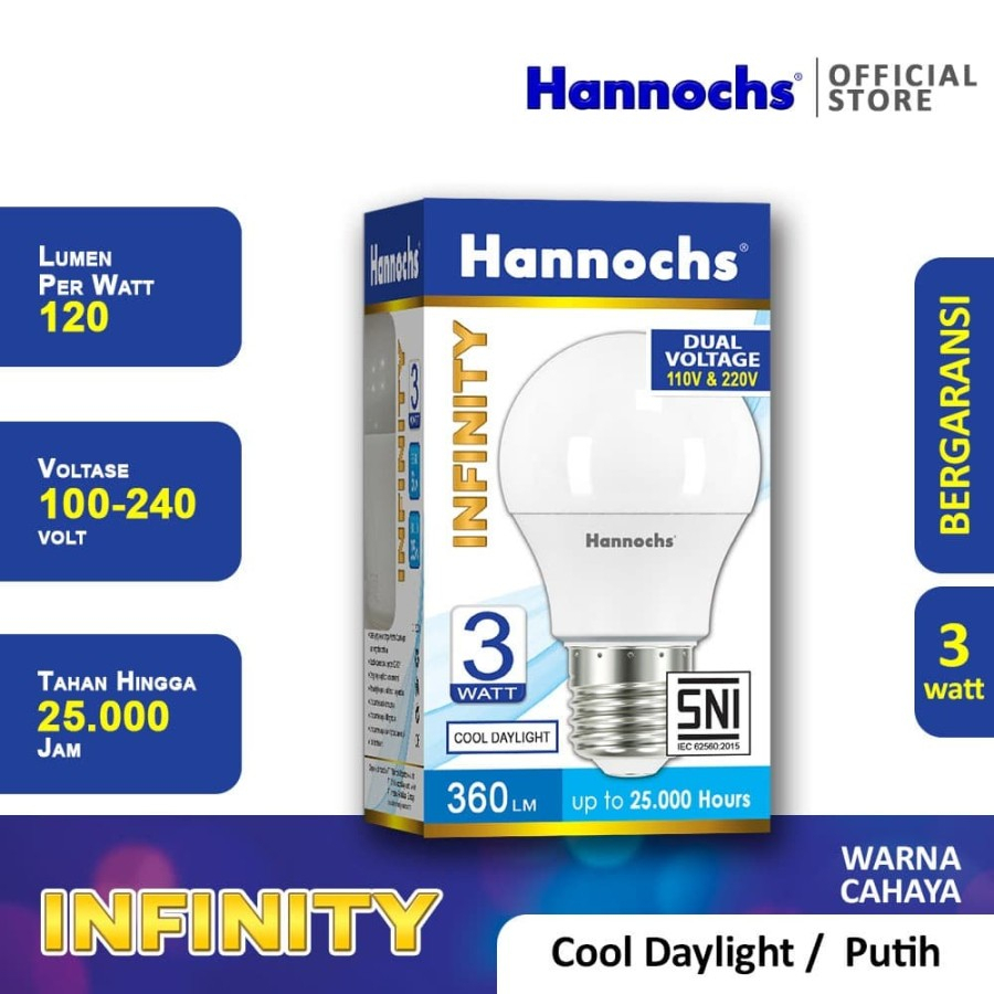 Hannochs Lampu LED Infinity 3 Watt Cahaya Putih