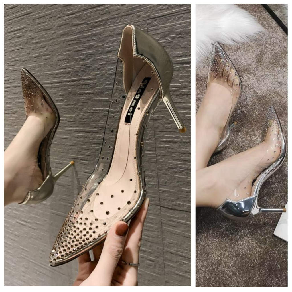 Sepatu kaca heels 7cm - sepatu heels 7cm transparant shoes lf8127
