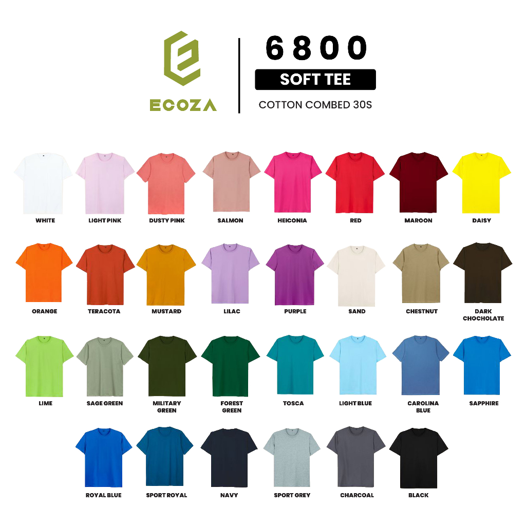 Kaos Polos ECOZA 6800 Combed 30s Soft Tee - XS S M L XL 2XL 3XL 4XL 5XL