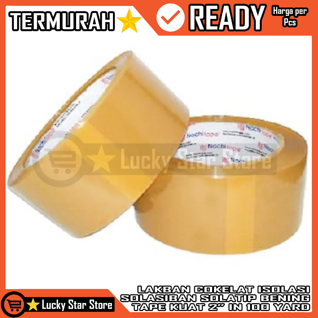 

Lakban Isolasi Tape Coklat 2" X 100 Yard Selotip Solatip Solasi Solatif Besar Nachi Daya Lengket Kuat Clear Star Solasiban Selasiban Ban Perekat Packing Paking Peking Cokelat Transparan Rol Roll Gulung Lem Lim Soltip Cokelat Bening