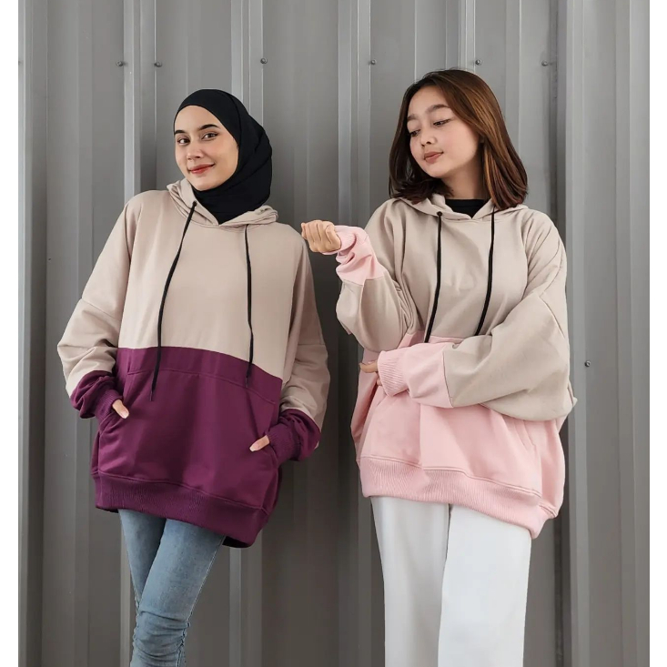 (COD) BATWING JUMBO 2TONE HOODIE BAHAN FLEECE