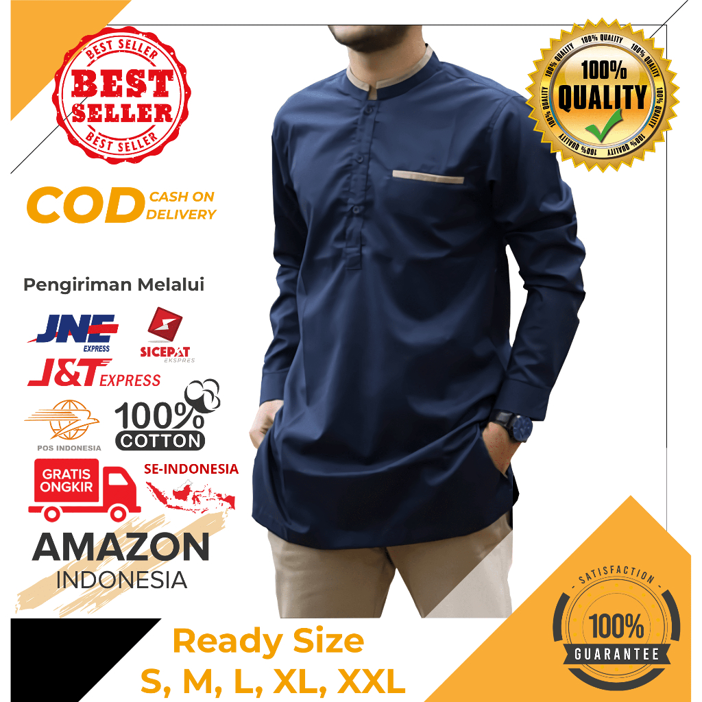 BAJU KOKO PRIA MUSLIM WARNA NAVY BAHAN TOYOBO PREMIUM LENGAN PANJANG HIGH QUALITY