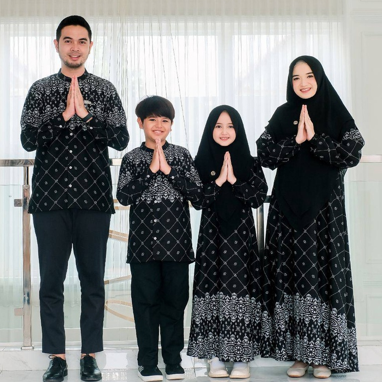 Greenism Sarimbit Motif Zayna &amp; Zayn (Black) Quality Premium Syari'i -  Family Set Sarimbit Greenism