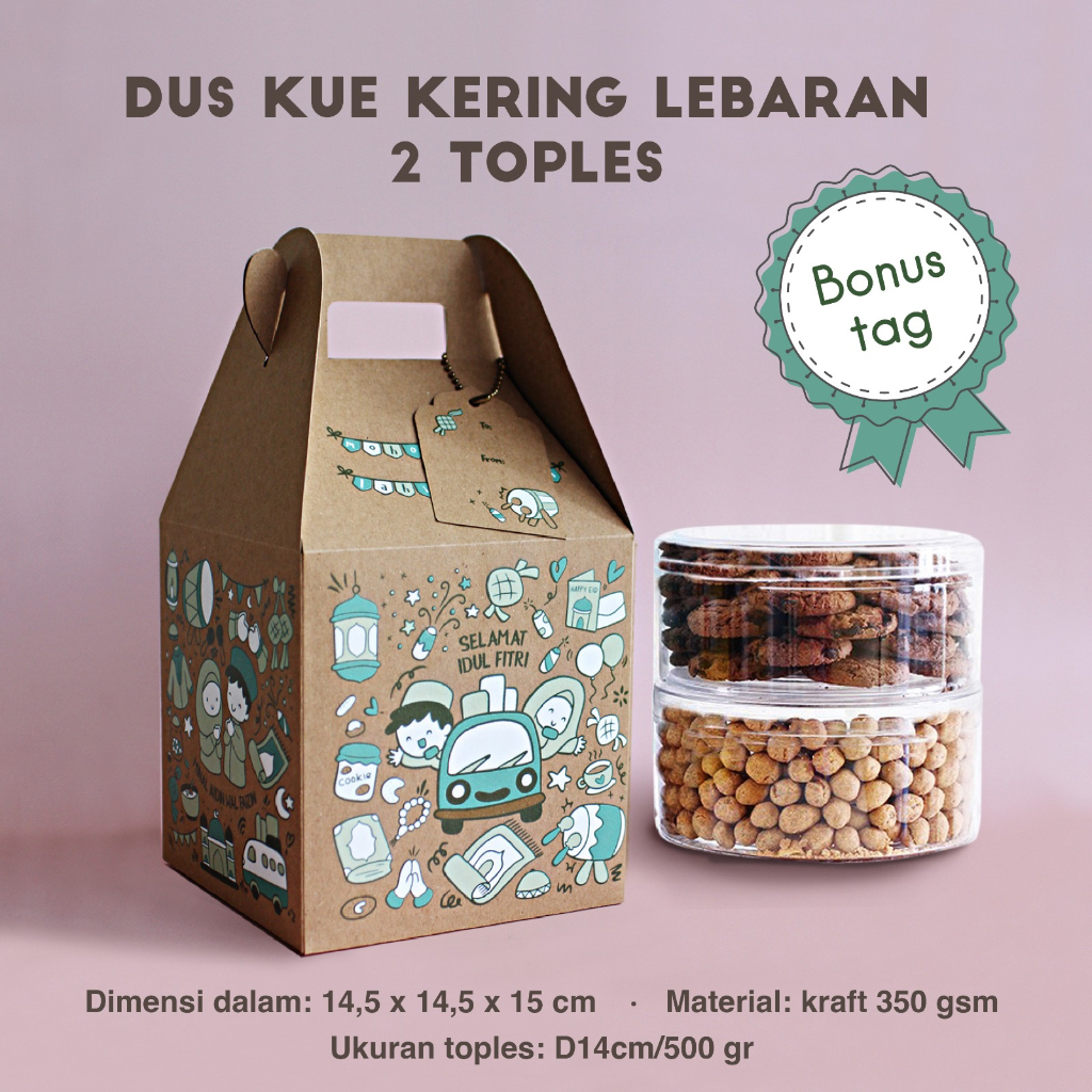 Hampers Box Dus Premium Kue Kering Lebaran Idul Fitri muat 2 / 3 Toples Motif Cute Coklat