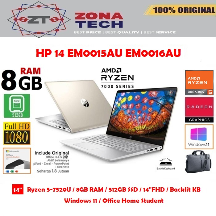 HP 14 EM0015AU EM0016AU EM0034AU - Ryzen 5-5720U 8GB 512GB SSD BACKLIT KB 14&quot;FHD WIN11 OHS