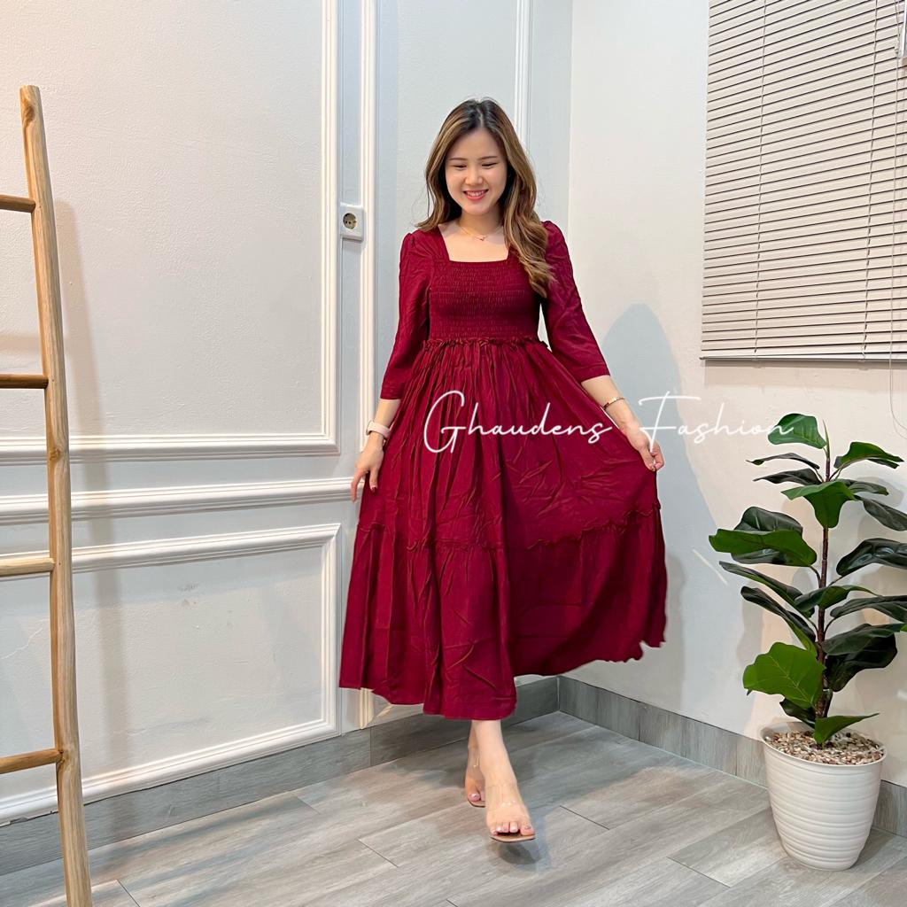 Long Dress Plain Crincle Ruffle 3011-2 - Ghaudens