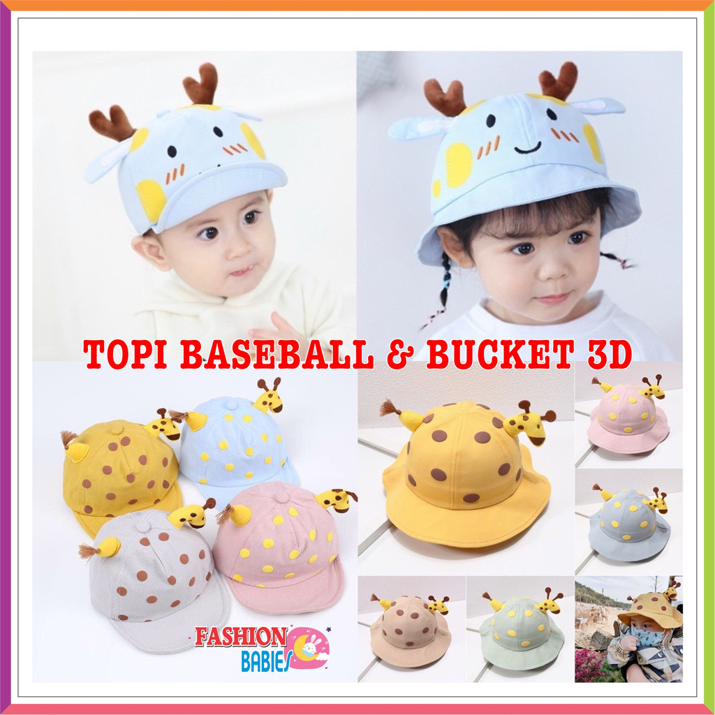 DEER BUCKET &amp; BASEBALL HAT 3D IMPORT | TOPI CAP IMPORT / TOPI PANTAI ANAK USIA 1-4 TAHUN UNISEX