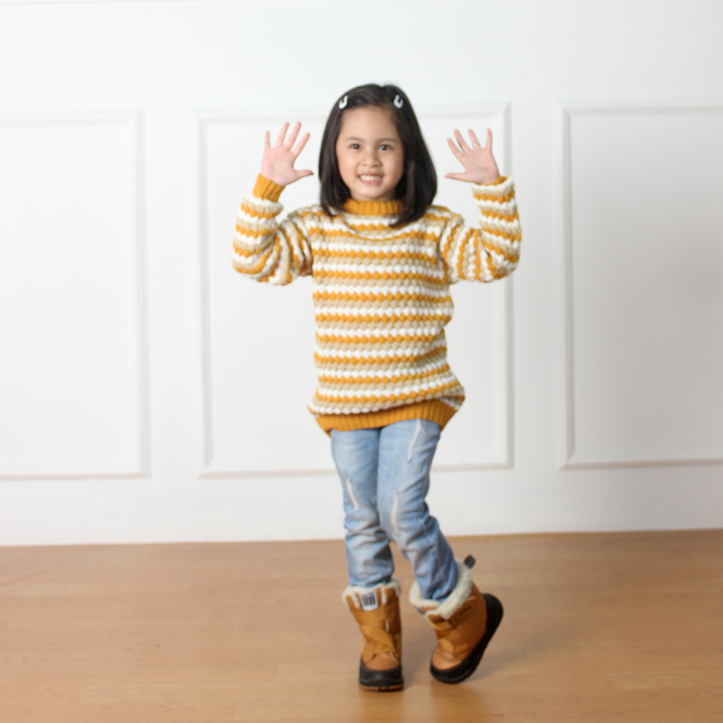 KALILA - QUEEN Kids Popcorn Sweater Rajut Anak Perempuan PREMIUM Usia 2 - 7 Tahun Oversize