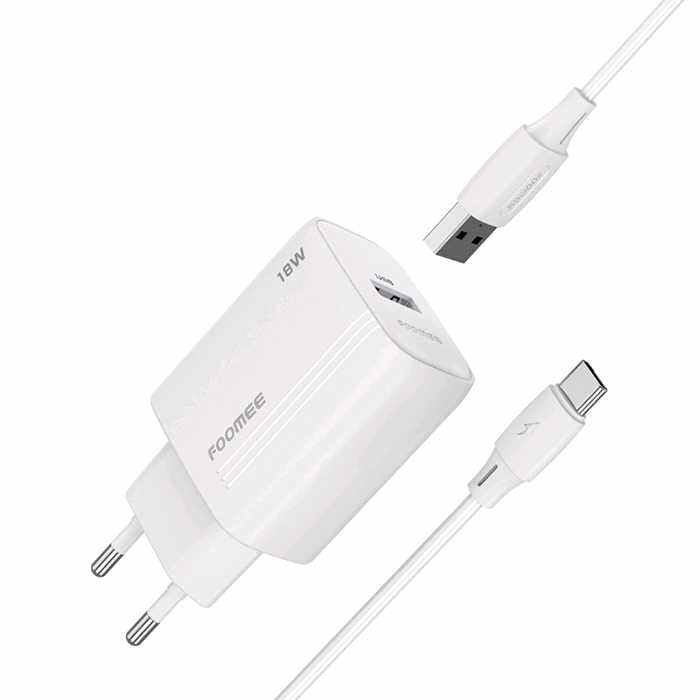 FOOMEE QUICK CHARGER KIT QC 3.0 WITH TYPE-C CABLE FR116-C - Charger Fast Charging QC 3.0 3A 18W USB 