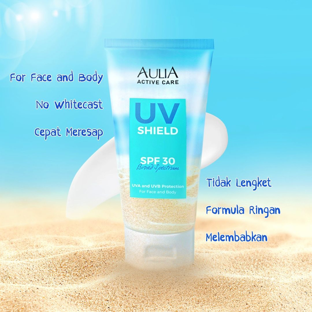 AULIA Active Care UV Shield Sunscreen SPF 30 Broad Spectrum [ Sunblok Wajah dan Badan dengan UVA dan UVB Protection mengandung Minyak Kelapa Coconut Oil