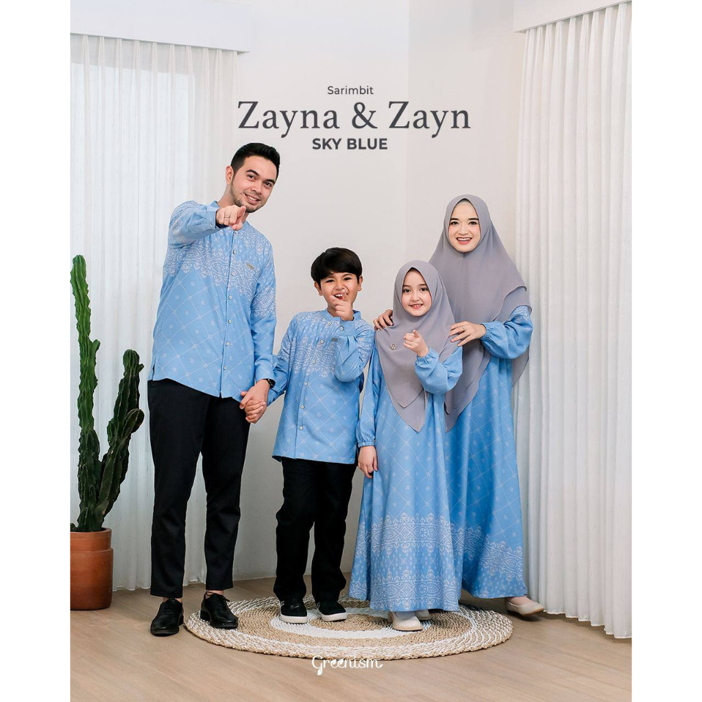 Greenism Sarimbit Motif Zayna &amp; Zayn (Sky Blue) Quality Premium Syari'i -  Family Set Sarimbit Greenism