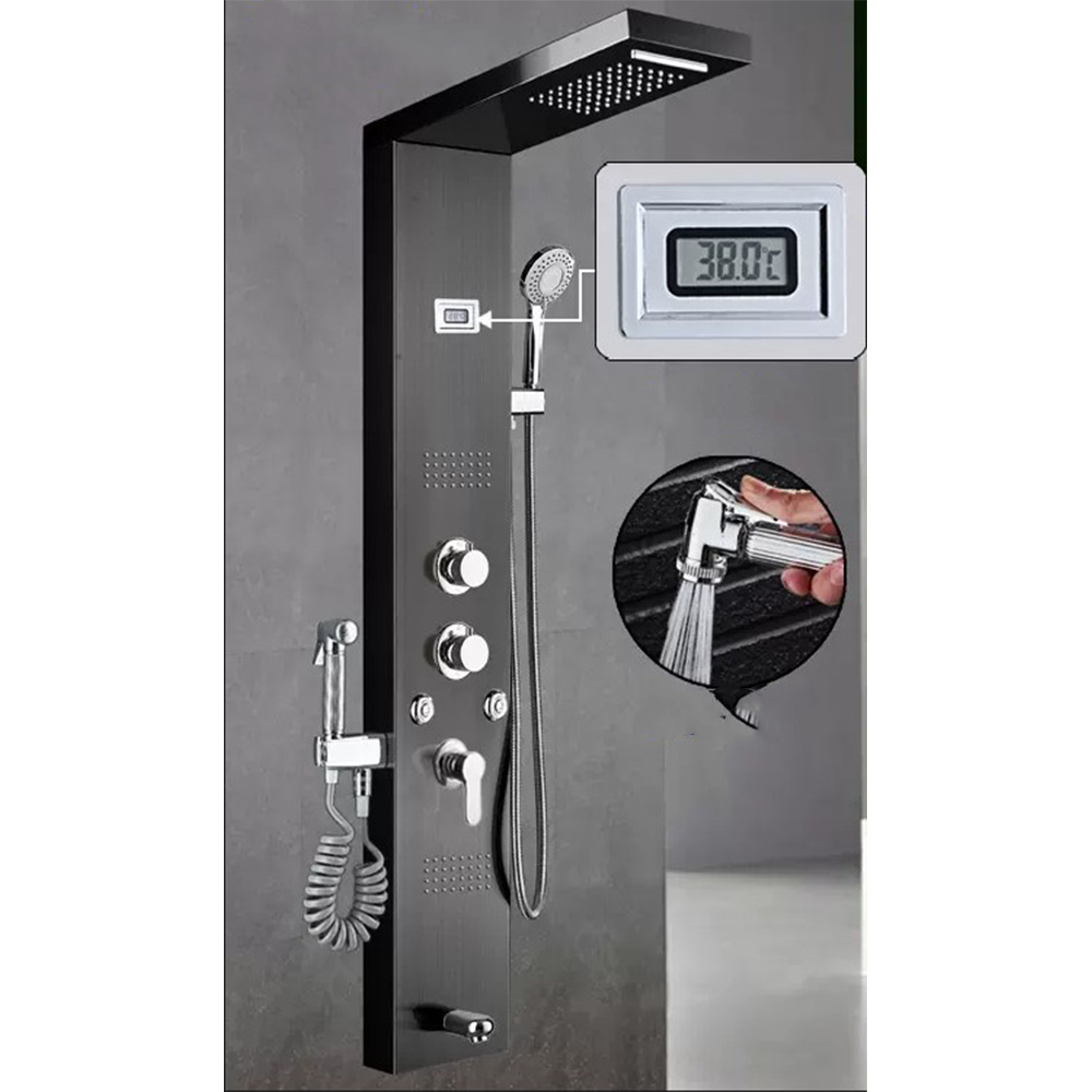 Shower Mandi Waterfall Panel Digital Display Wall Mounted - P6-5 - Black