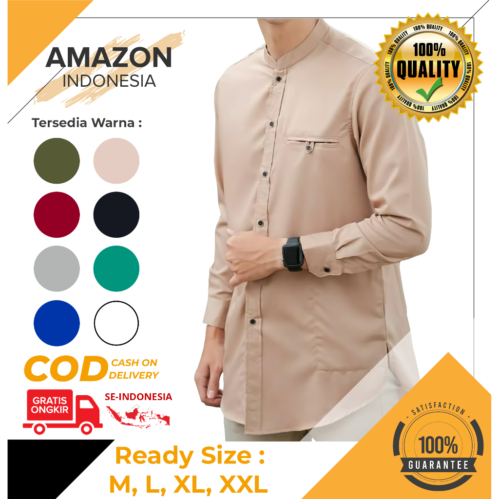 Baju Koko Kurta Dewasa Lengan Panjang Warna Coksu Material Catton Toyobo Adem Serap Keringat