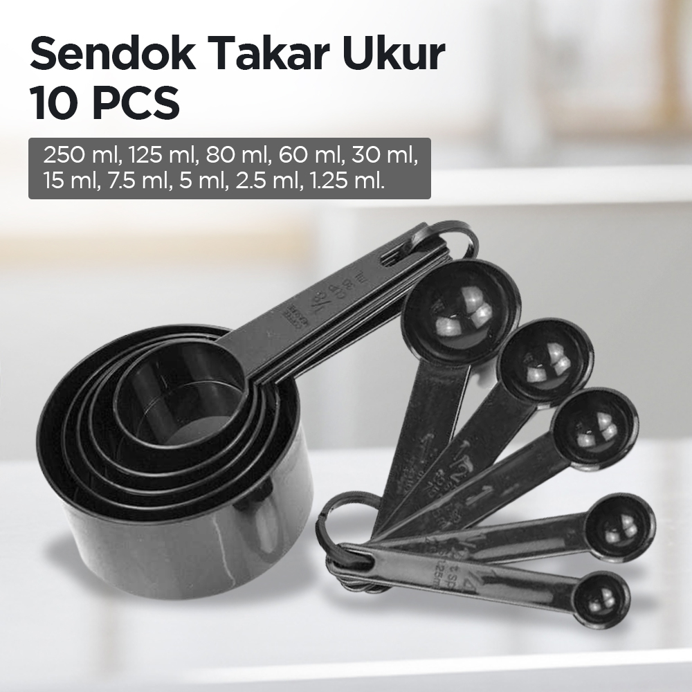 Sendok takar HITAM 10PCS / SET UKUR ML SPOON TEH KOPI BAKE CHEF GRAM DAPUR