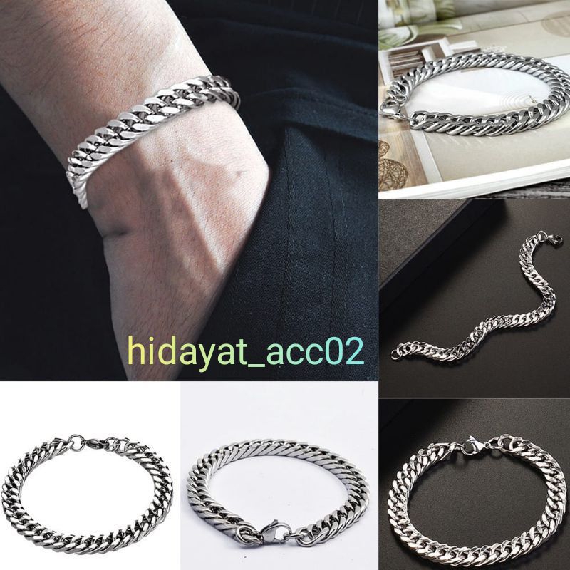 Gelang rantai pria gelang tangan model rantai titanium silver stainless steel gelang tangan rantai silver gede