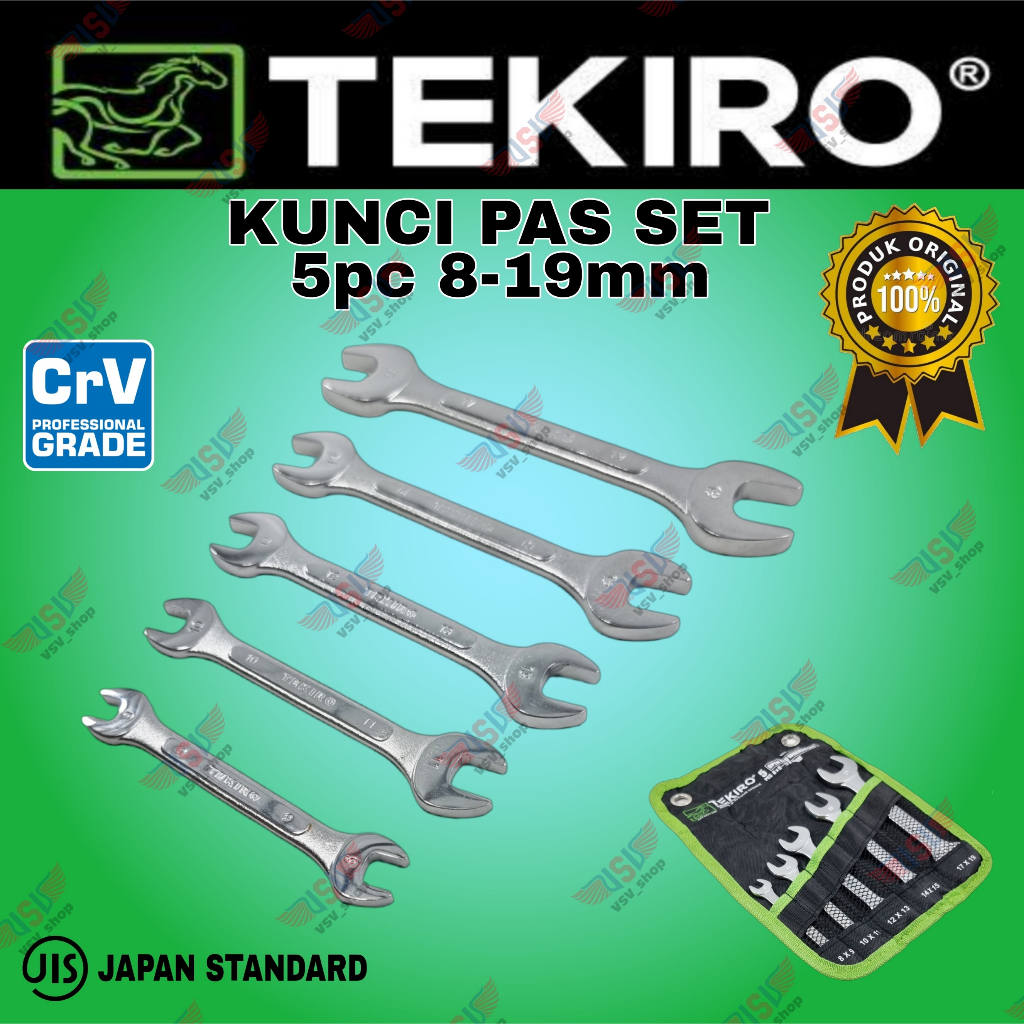 TEKIRO Kunci Pas Set 5pcs 8-19mm Open End Wrench Set 8x9-10x11-12x13-14x15-17x19mm