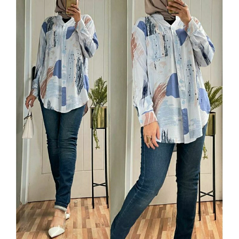 Kemeja Zara #14, KEMEJA/BLOUSE WANITA CANTIK MODIS FIT XXL LD 114 BAHAN KATUN RAYON IMPORT KANCING AKTIF TERMURAH OOTD KEKINIAN TERLARIS