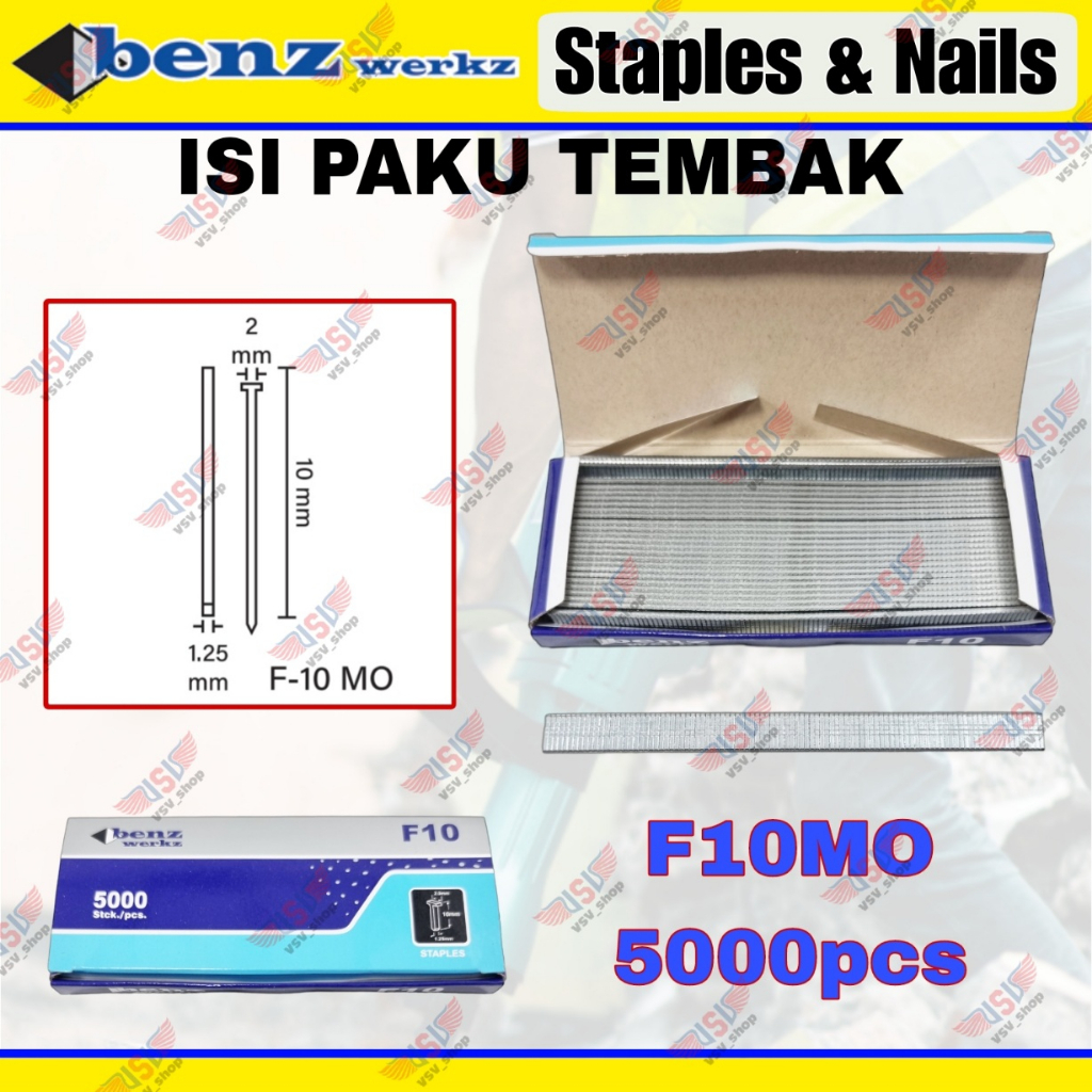 Isi Paku Tembak F10 MO Air Nailer 10mm Brad Finish Nail Air Nailer Refill Staples 10mm