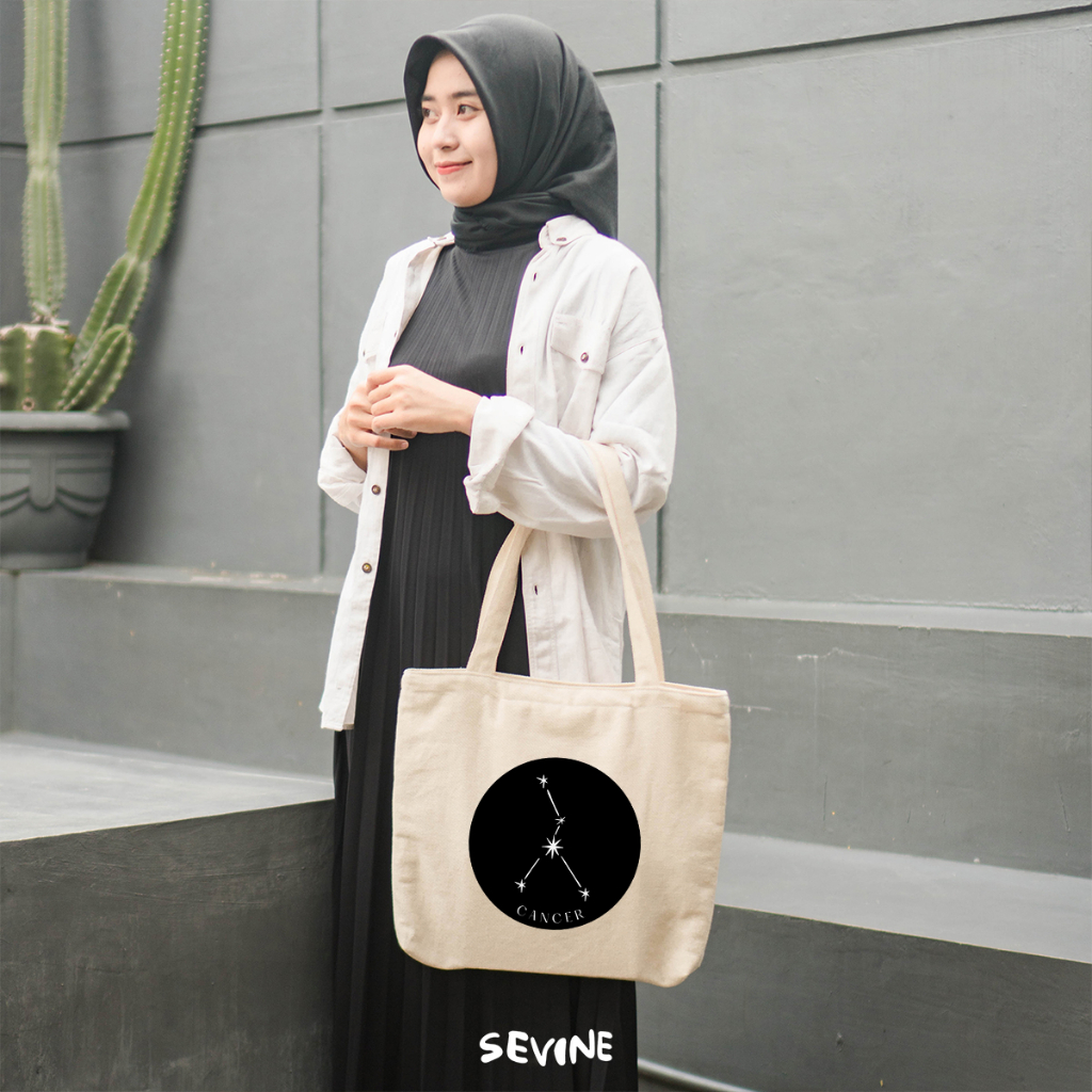 Sevine Tote Bag Kanvas Emily Resleting Kantong Tas Wanita Sekolah Kuliah Fashion Zodiak Totebag Kerja Aesthetic - JZ